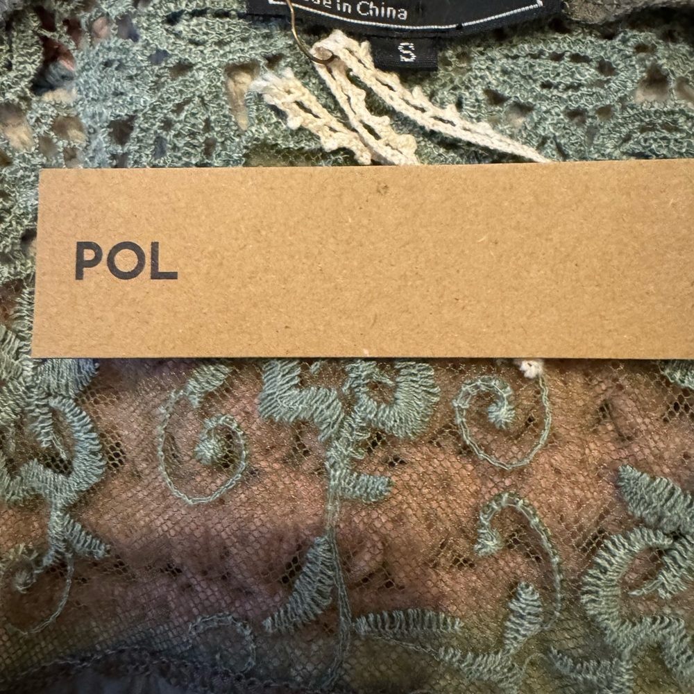 POL Olive Green Lace Back Henley Top Small NWT Boho Boutique Free People Style - Picture 4 of 6